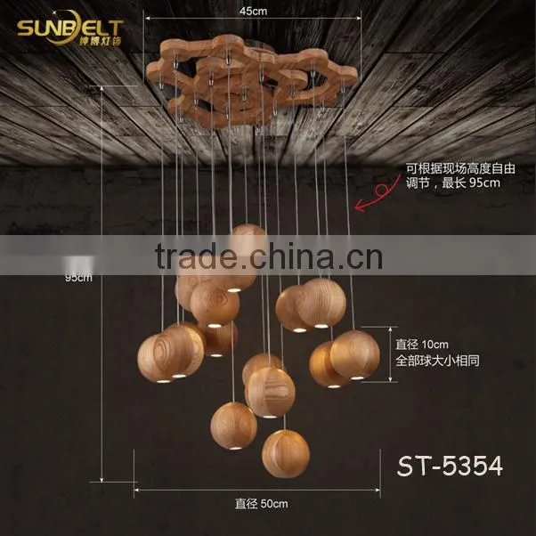 ST-5354 Sunbelt manufacturer's premium wooden pendant Light ,7 Head Round Ball Ceiling Light, Dinning Room Hanging Lamp