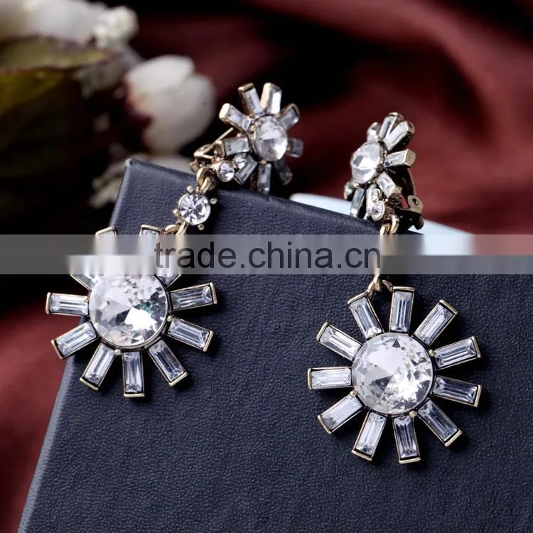 Blue gemstone sun flower earrings, wedding earrings, heavy earrings