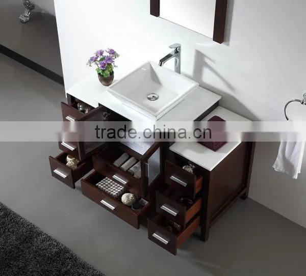 Wooden Bathroom Vanity Bathroom Wash Basin Square Counter top ceramic Bathroom furniture No.3199C