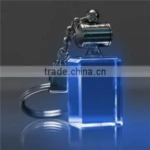 Wholesale custom 3d laser engraved blank led crystal keychain/key ring /keyholder for souvenir gift