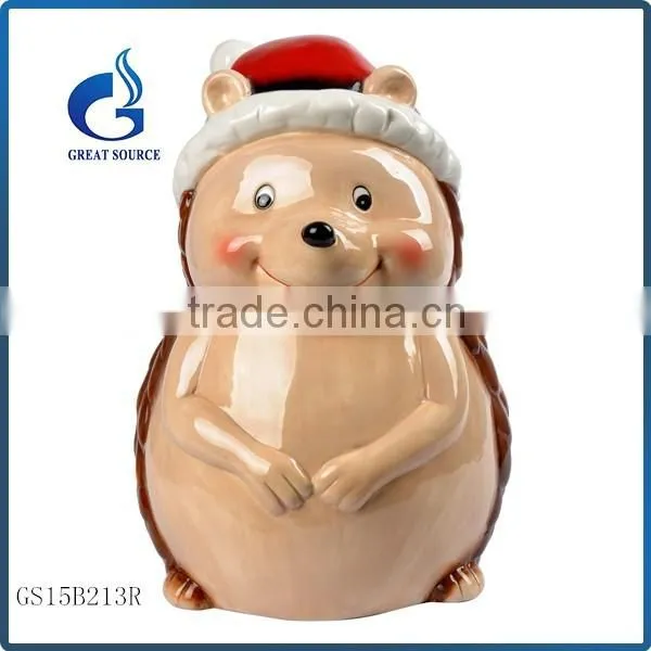 hand-painted 3D hedgehog shape ceramic christmas animal cookie jars