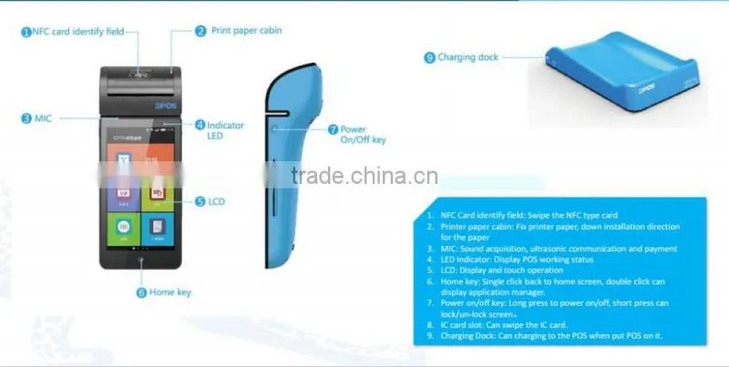 android 4.4 touch screen mobile por top-up pos device