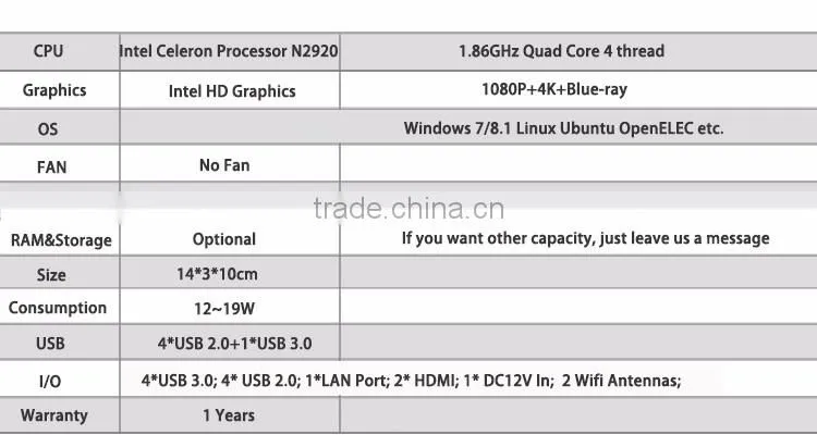 Newest FMP06M-N2920 with Intel Mini PC Win Pro Quad core cpu Intel 1080P HDMI resolution Dual RAM, mini pc dual antenna wifi