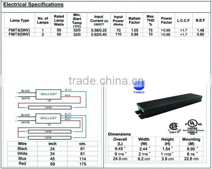 T8 Electronic Ballast 50Hz(cULus Certificate)