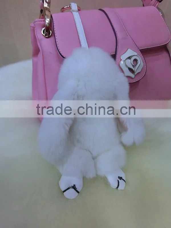 Mini Cute Rabbit Fur Keychain For Gift / Genuine Rex Rabbit Fur Bag Accessories
