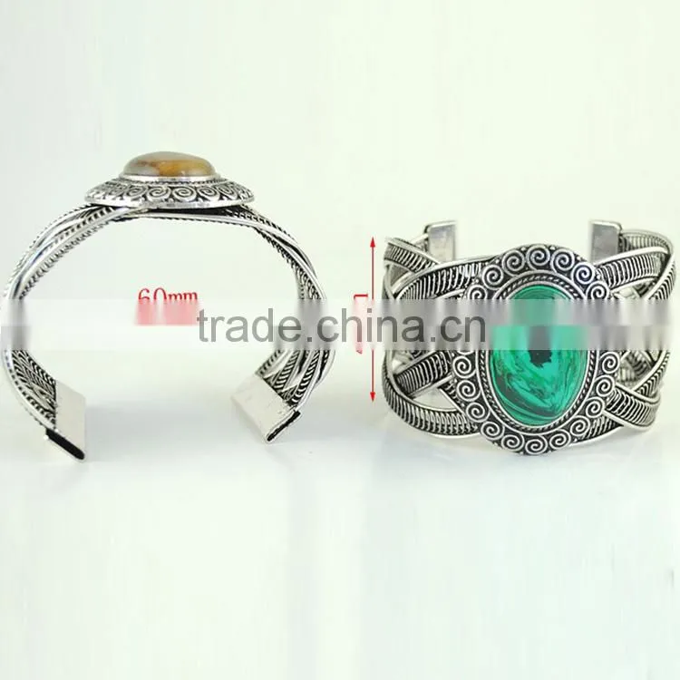 peacock green indian cuff bracelet, genuine stone bracelet