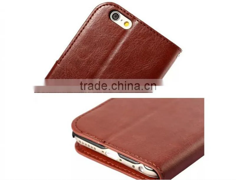 Factory High Quality Crazy Horse Pattern Wallet PC+PU Leather Case for iPhone 6 Plus Case with Photo Frame with card slot