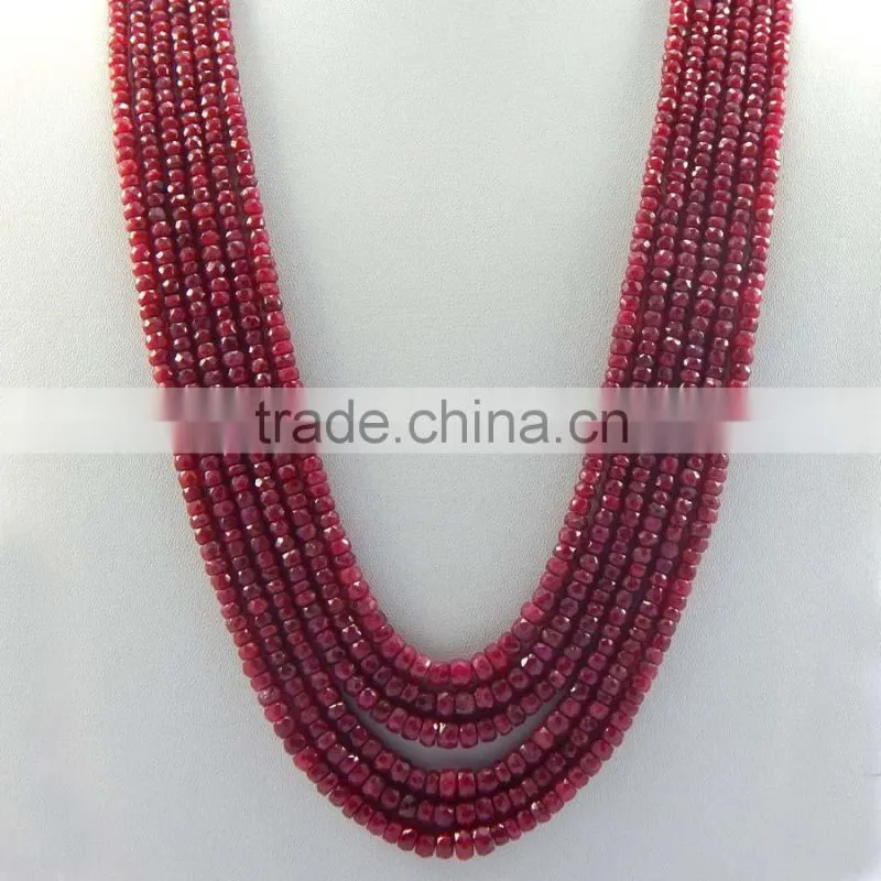 Natural Faceted Red Ruby Roundel Beads, Ruby Beads Strand