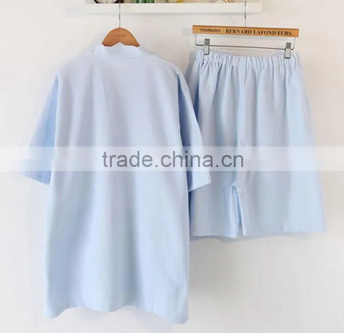 100% Cotton Waffle Robe Blue Waffle Bathrobe Thin Robe For Summer and Spring Hotel Bathrobe