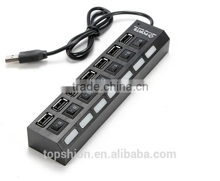 High speed Charging Station USB 2.0 7-Port Hub Adapter with Individual Power Switches and LEDs