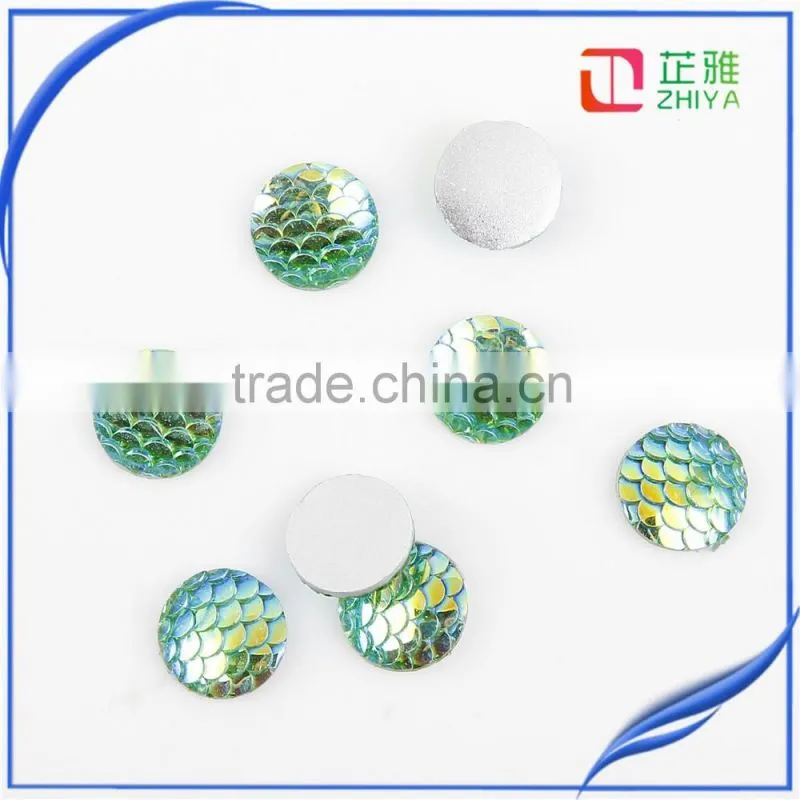 12mm round fish scale resin mermaid cabochon,flat back,purple color