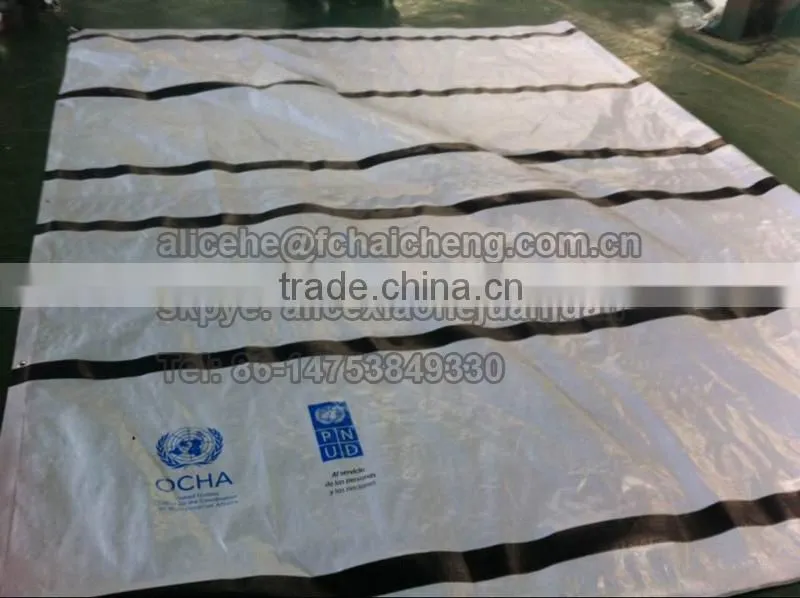 waterproof and reinforced HDPE Tarpaulin cover with black reinforced bands