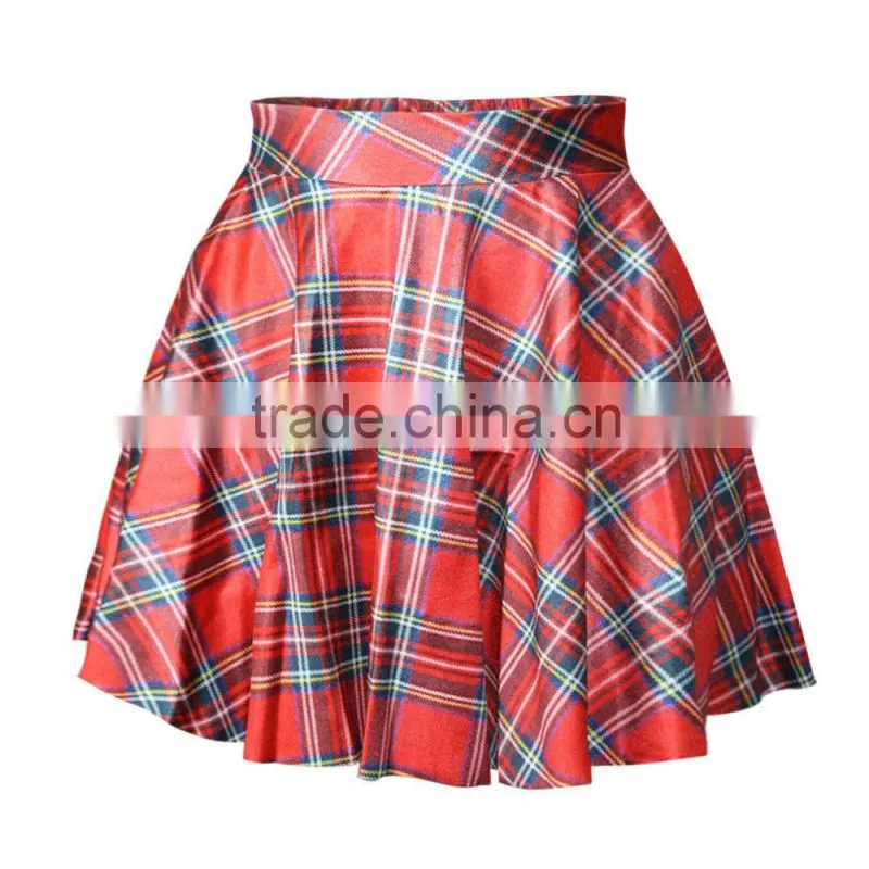 Wholesale Girls Sexy Mini Skirt 3D Print Red Check TuTu Skirt N13-45