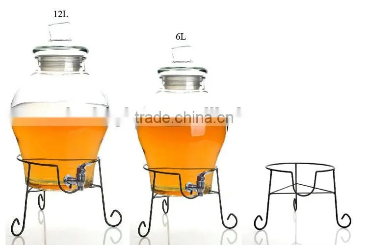 12L glass juice dispenser with metal stand in a color box
