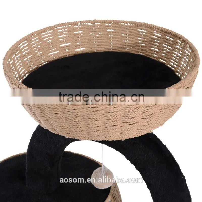 Pawhut 50" Cat Tree Tower with Woven Condo - Black/Beige