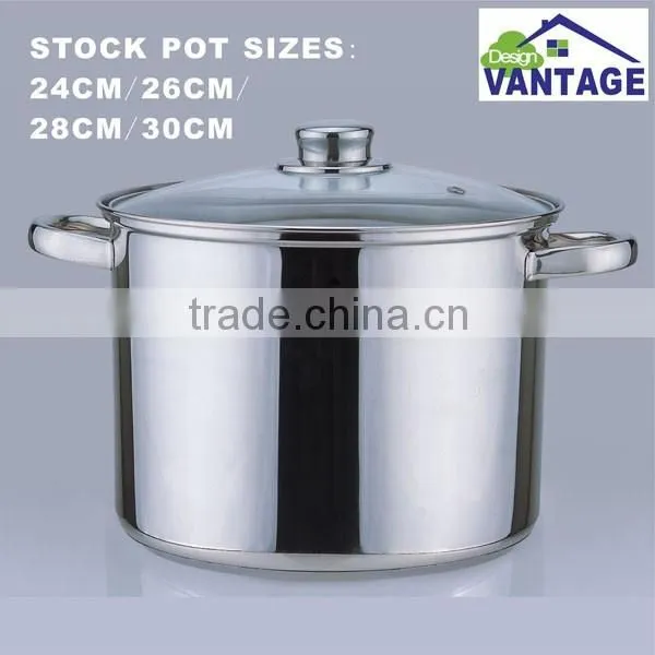 Hot sales 24cm/26cm/28cm/30cm stainless steel stock pot with glass lid