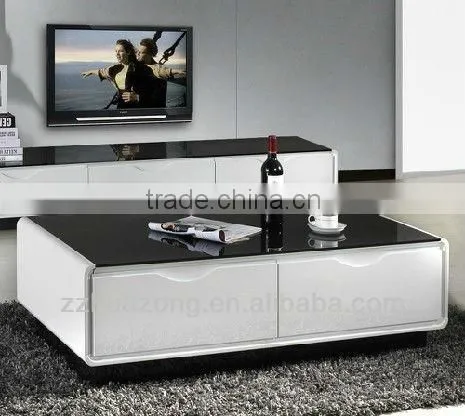 Modern White High Gloss MDF Coffee Table With Tempered Glass