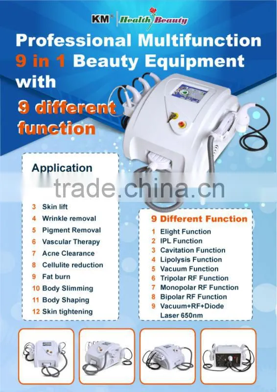 9 in 1 portable multifunction beauty machine (IPL Elight Tripolar RF Bipolar RF Cavitation Vacuum Lipolysis Diode laser)