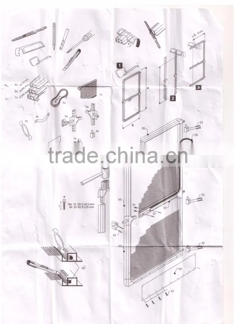 2016 new products DIY aluminum frame fiberglass mesh screen for hinge door