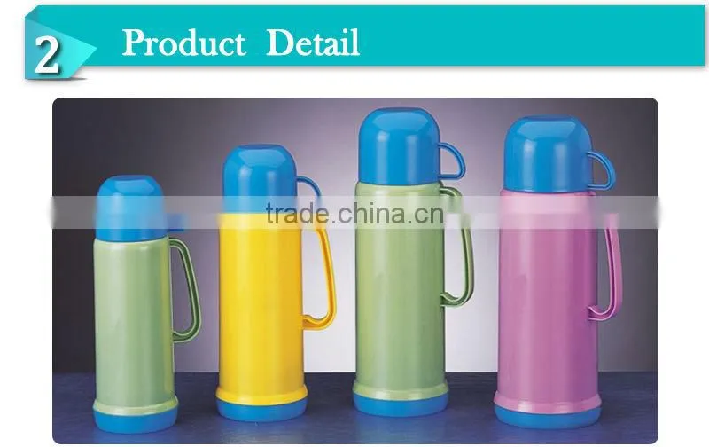 Colorful glass liner plastic thermos keep water hot vacuum outdoors flask