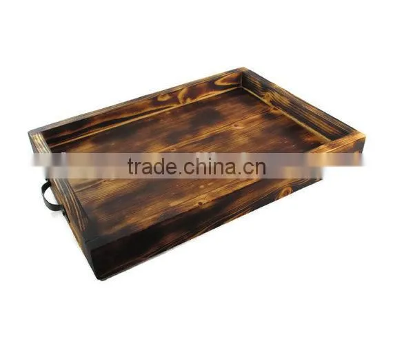 Wooden Rustic Serving Tray High Quality Carbonization Surface Solid Wood Tray Vintage Look Salver