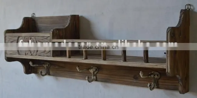 Shabby chic wooden wall shelf multifunction with frames and hooks