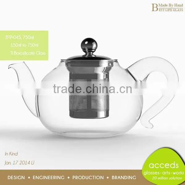 Promotional Custom Interesting Wholesale Handcrafted Pyrex Glass Tea Pot With Infuser