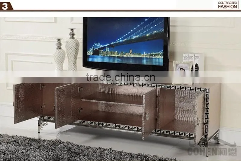 E106 postmodern western-style high quality stainless steel crocodile PU tv stand/cabinet