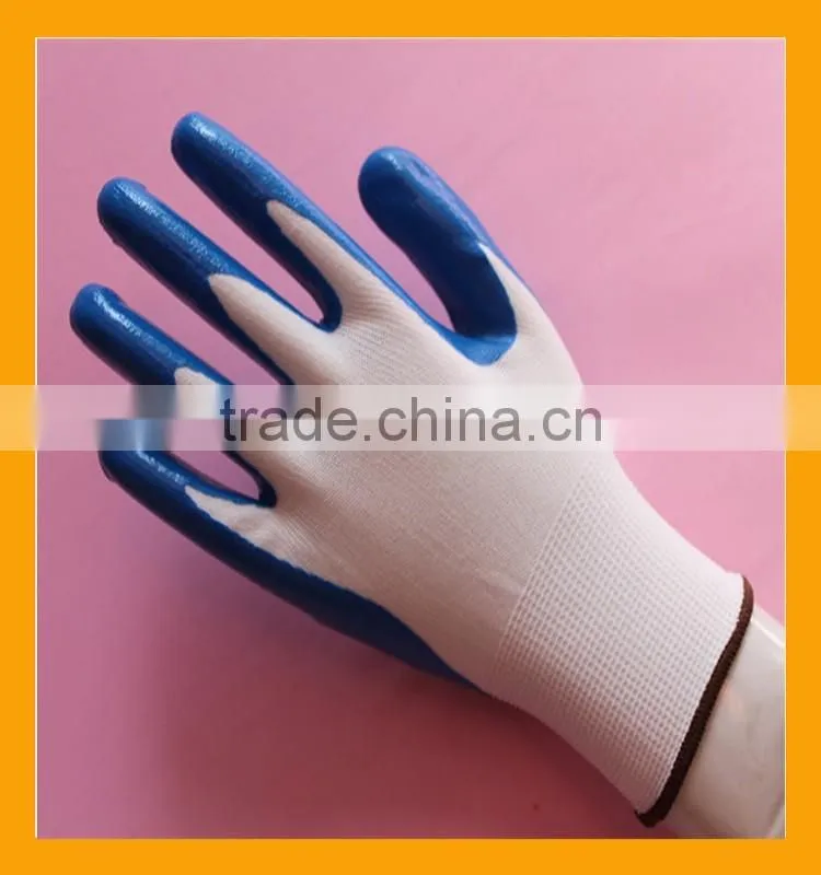 13 Gauge Seamless Knitted Blue Nitrile Palm Coated Nylon Working Gloves