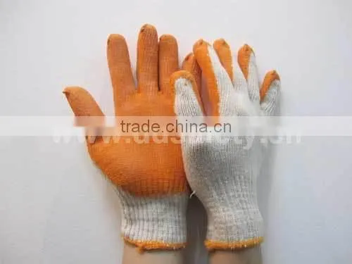 DDSAFETY 2017 10 Gauge Cotton Gloves Working Glove With Orange Latex Coating Smooth Finished