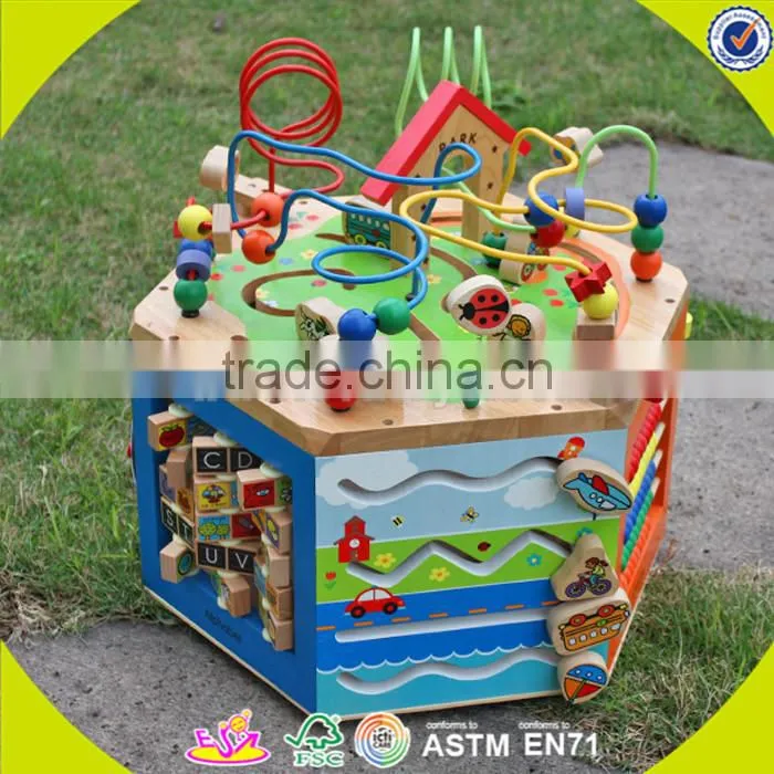 wholesale wooden multifunctional String Beads toy,lovely kid cubic bead toy,Educational cubic bead toy for baby W11B061
