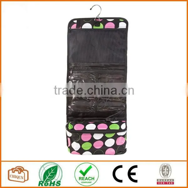 Cosmetic Makeup Hanging Travel Case Toiletries Pink Green White Large Polka Dot Rollup Hair Product Airplane Carryon Pocket