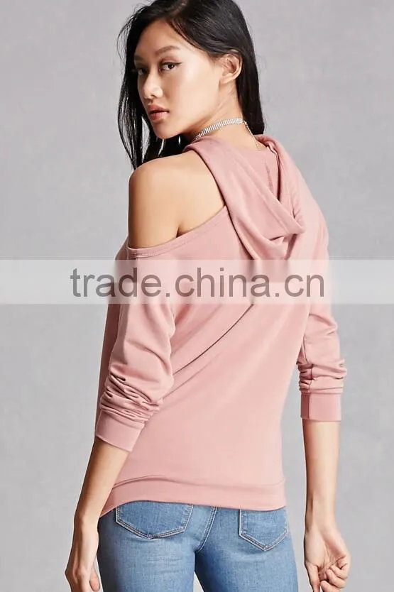 Super Soft High Quality Flench Terry Knit Hoodies Sexy New Fashion One Shoulder Design Solid Blank Oversized Hoodie With Pocket
