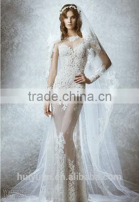 simple boat neck lace long sleeve corset wedding dress