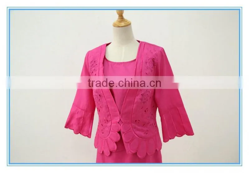Linen Fabric Floral Embroidery Monogram Scallop Church Suits For Lady