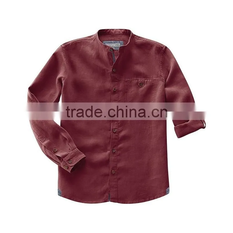 mens mandarin collor linen cotton blend shirt