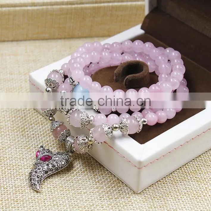 F20075N Natural Pink crystal fox bracelet lucky hand chains