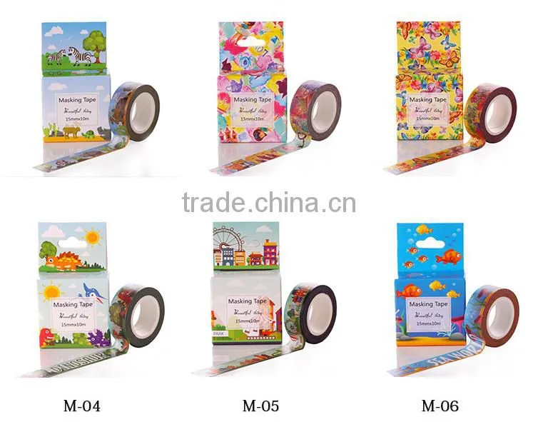 Multicolor customized Japan washi tape 1.5cm*10m cut by hand adhesive paper tape whole roll no trace removeable