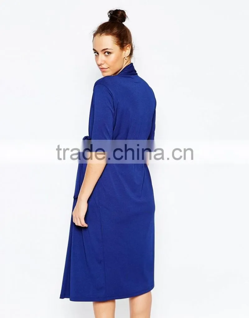 Elegant fashion fancy wiggle wrap maternity navy dress with belt