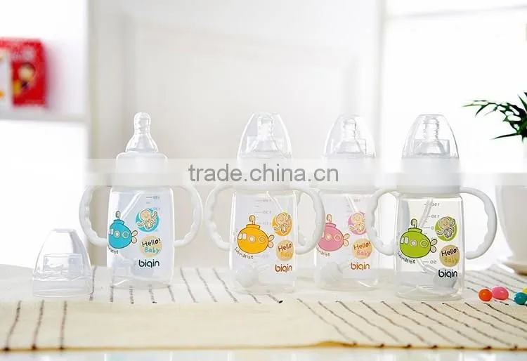 Printed standard neck PP baby bottle with handle