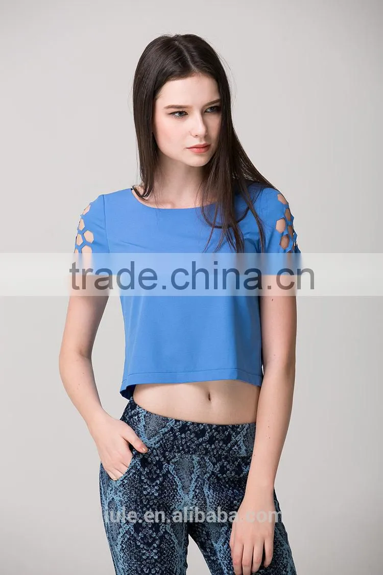 Short sleeve ladies new design hollow out fashionable t-shirt