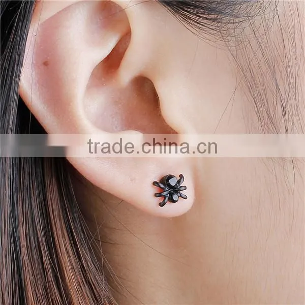 Ear Studs Earrings Halloween Spider Animal Black Rhinestone 8mm x 7mm