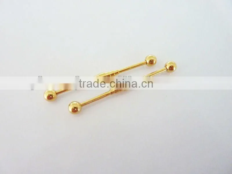 Wholesale New Hot Charm 14G 316L Surgical Stainless Steel plate anodized glod piercing industrial snake cut barbell tongue ring