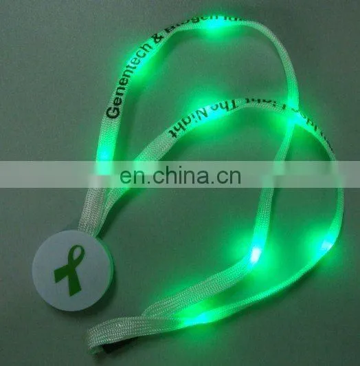 custom led flashing light necklace lanyard,led light up christmas flat lanyard