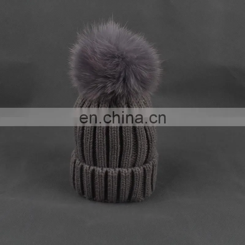 Cute Children Present Fox Fur Pompom Knitted Beanie Earmuff Funny Baby Beanie