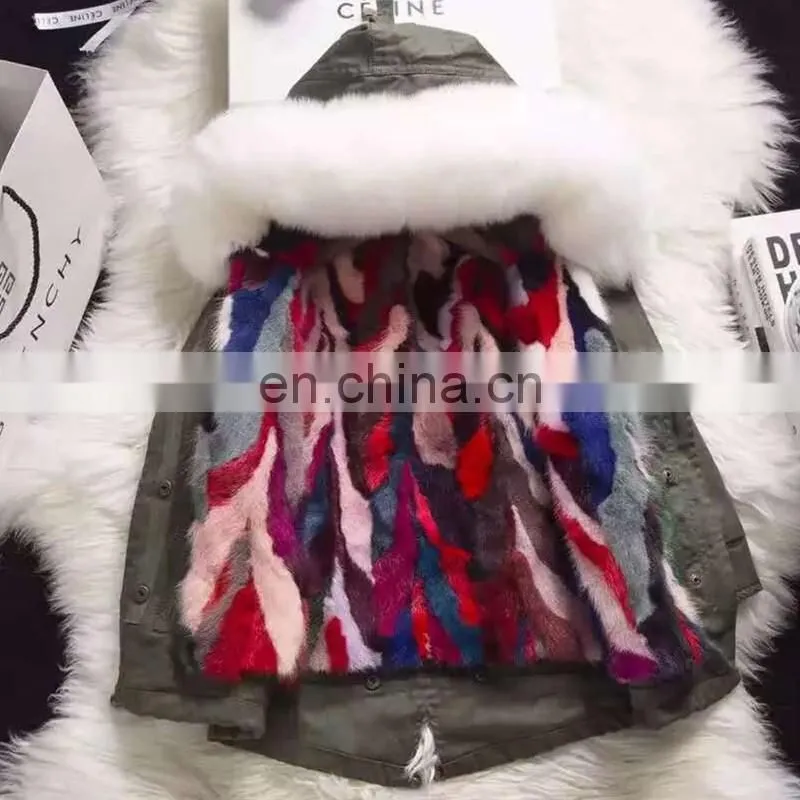 High Quality Children's Garments Multicolor Real Rabbit Fur Lining European Cute Kids Fur Coat