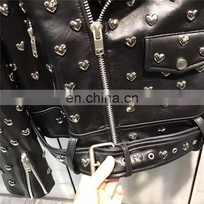 High Quality Custom Design Fashion Motocycle Biker Black Genuine Leather Short Jacket Women