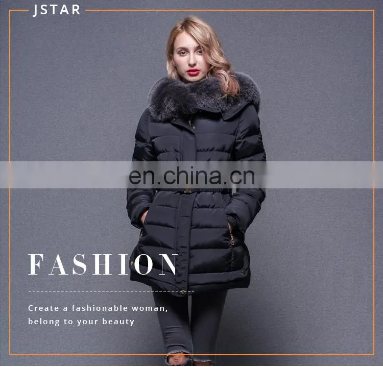 Cheap black waist fed down feather fur collar coat