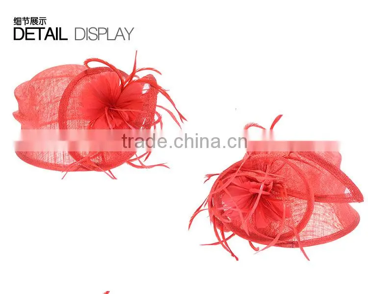 Wholesale Plain Church/Races Ladies Sinamay Hats With Feather