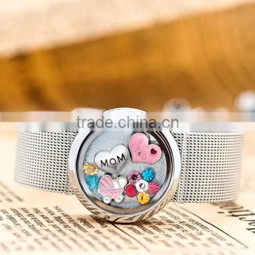 18mm stailess steel slide round locket fancy wrist band